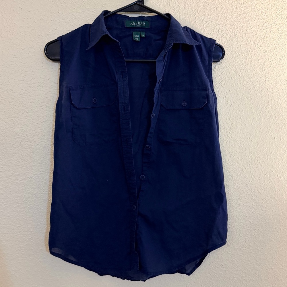 Lauren by Ralph Lauren Dark Blue Top | Petite 100% Cotton